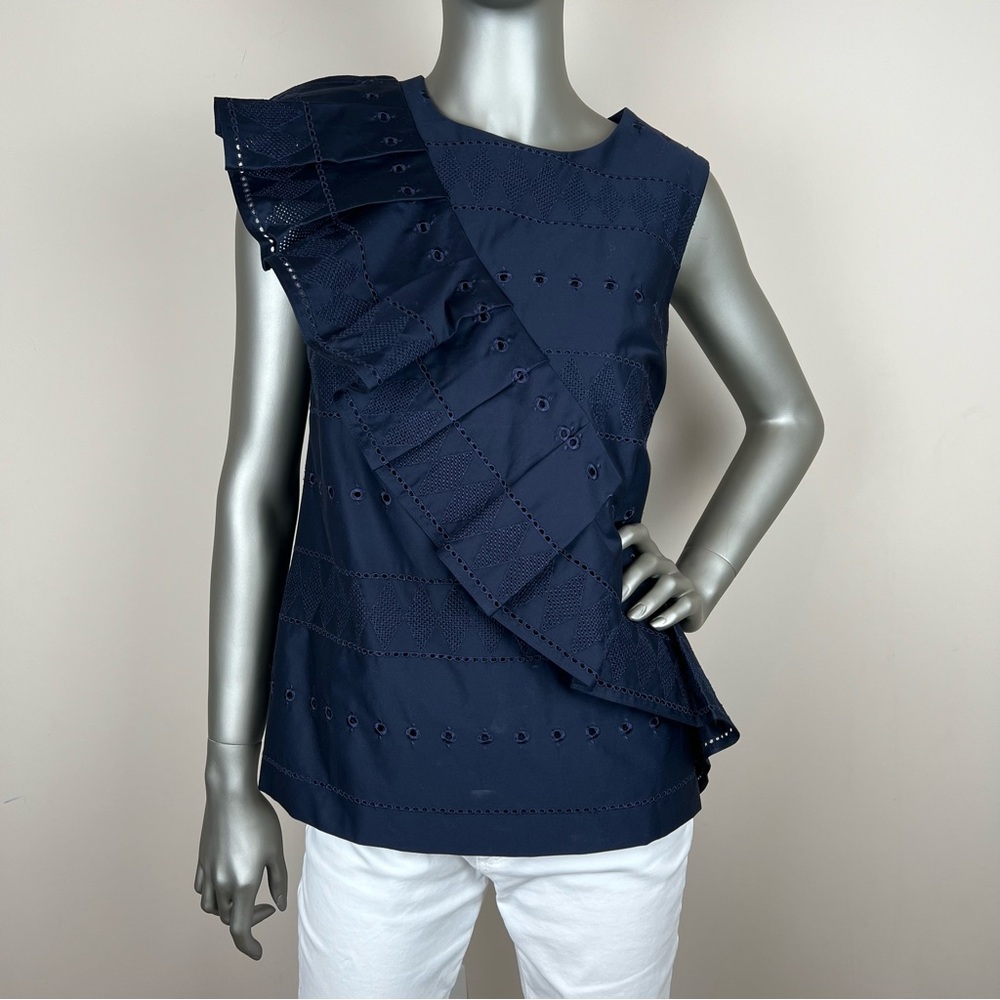 Ted Baker ruffled off shoulder sleeveless eyelet lined blouse shirt top. Dinner